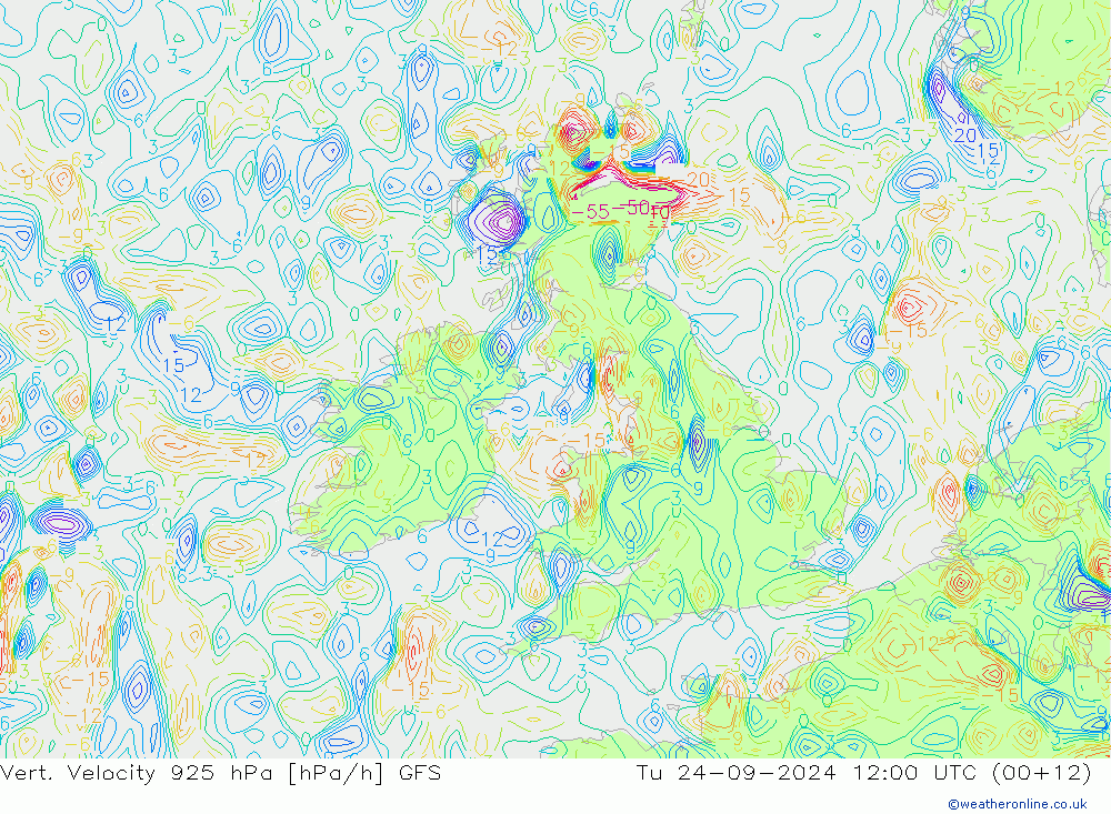 Vert. Velocity 925 hPa GFS wto. 24.09.2024 12 UTC