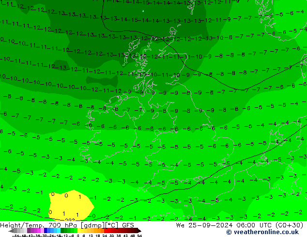 Height/Temp. 700 hPa GFS We 25.09.2024 06 UTC