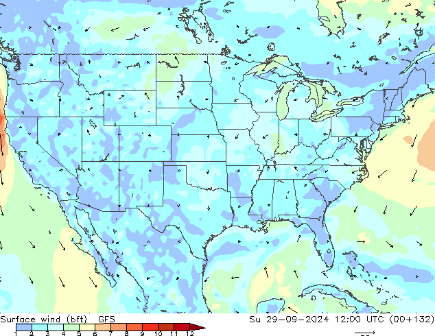 Bodenwind (bft) GFS So 29.09.2024 12 UTC