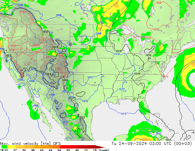 Max. wind velocity GFS вт 24.09.2024 03 UTC