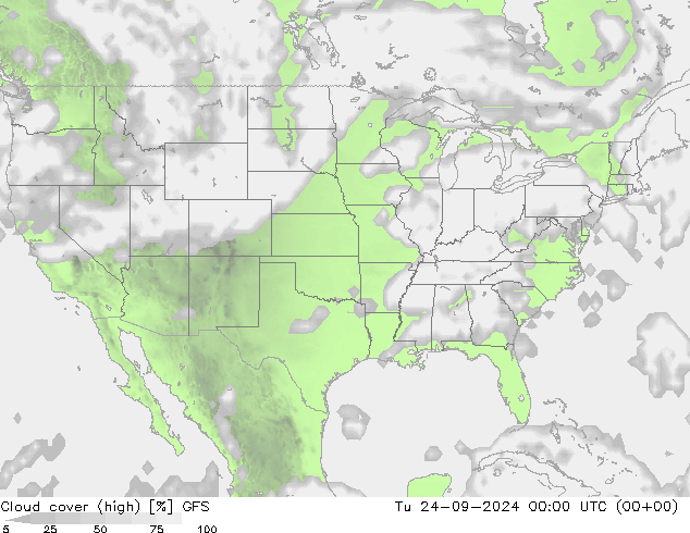 vysoký oblak GFS Út 24.09.2024 00 UTC