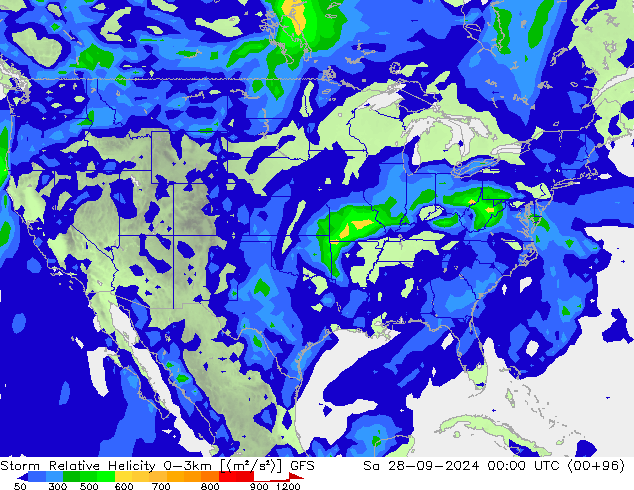 Storm Relative Helicity GFS sab 28.09.2024 00 UTC