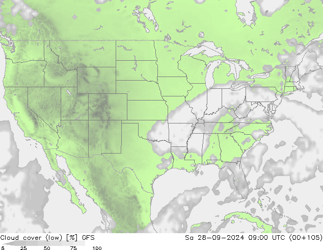 Nuages (bas) GFS sam 28.09.2024 09 UTC