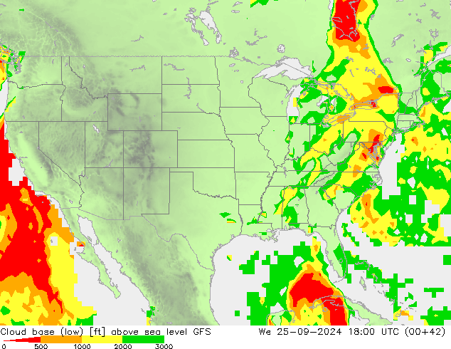 Cloud base (low) GFS mer 25.09.2024 18 UTC