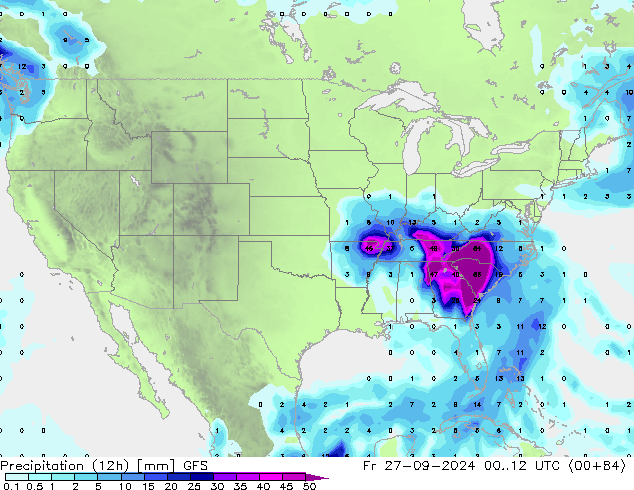 Precipitation (12h) GFS Fr 27.09.2024 12 UTC