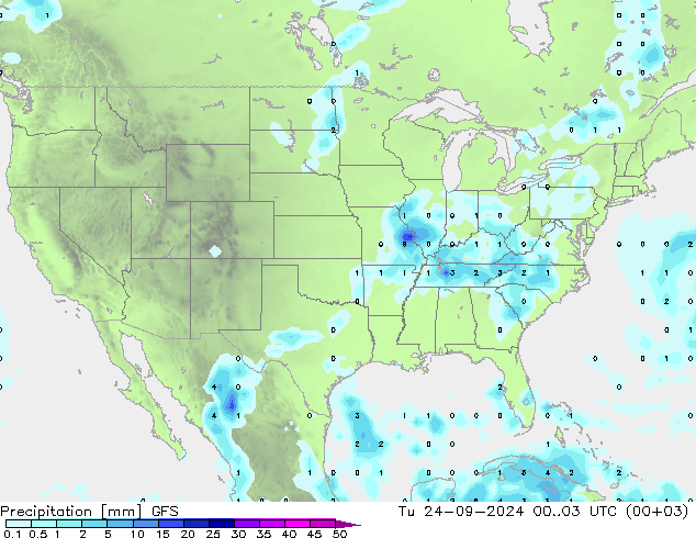 Precipitazione GFS mar 24.09.2024 03 UTC