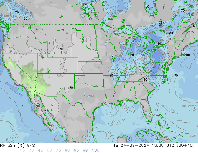 Humedad rel. 2m GFS mar 24.09.2024 18 UTC