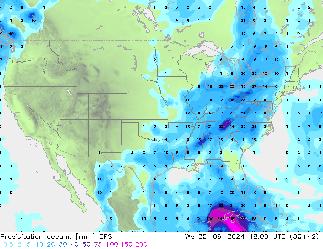 Precipitation accum. GFS ср 25.09.2024 18 UTC