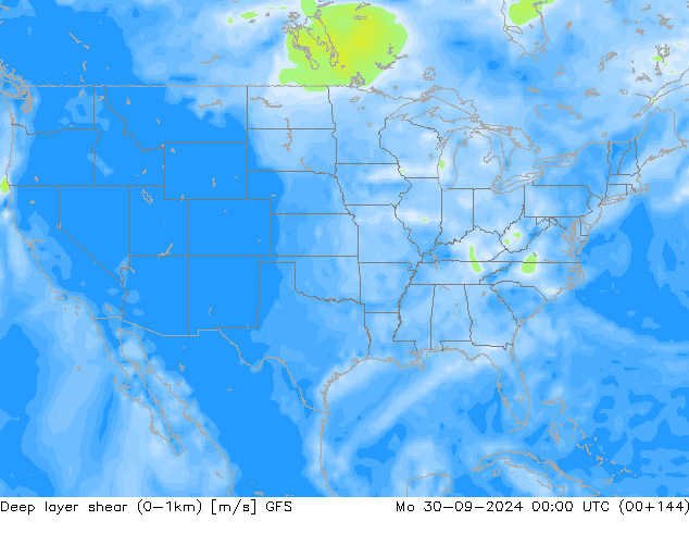 Deep layer shear (0-1km) GFS Mo 30.09.2024 00 UTC