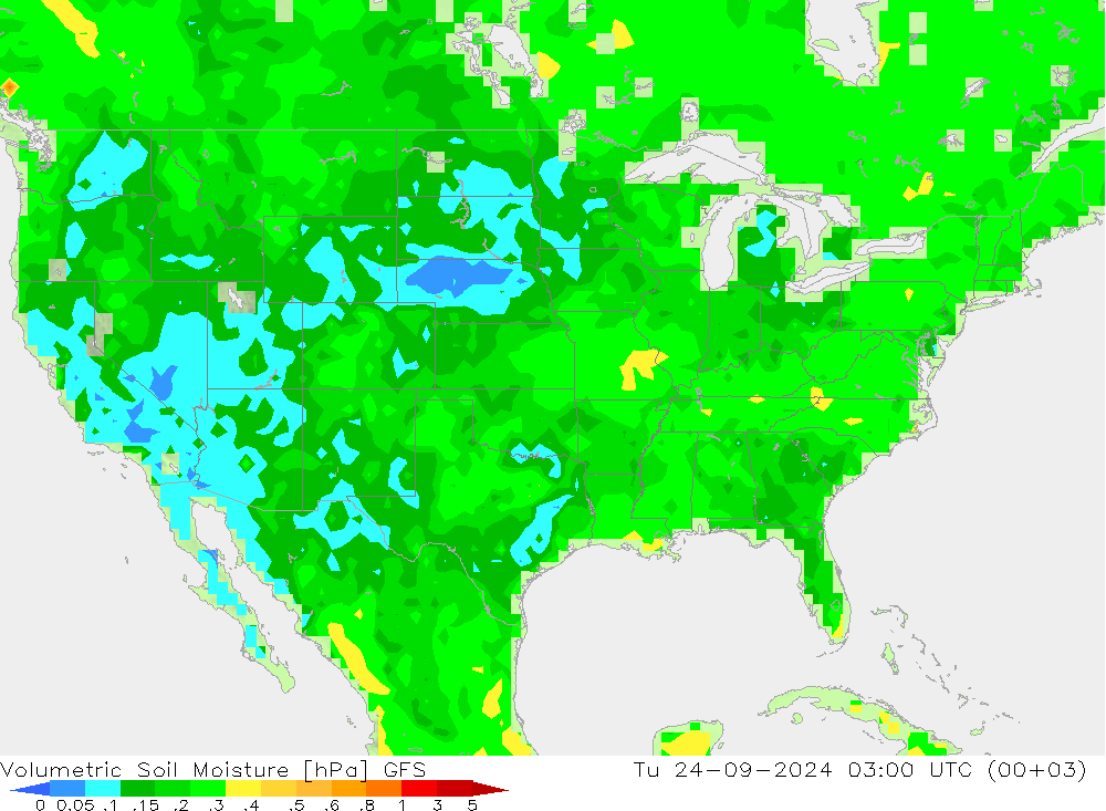 Volumetrisch bodemvocht GFS di 24.09.2024 03 UTC