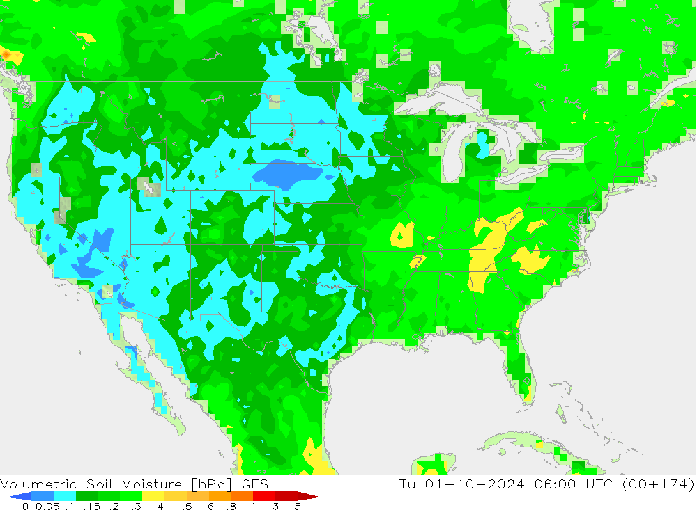 Volumetric Soil Moisture GFS Tu 01.10.2024 06 UTC