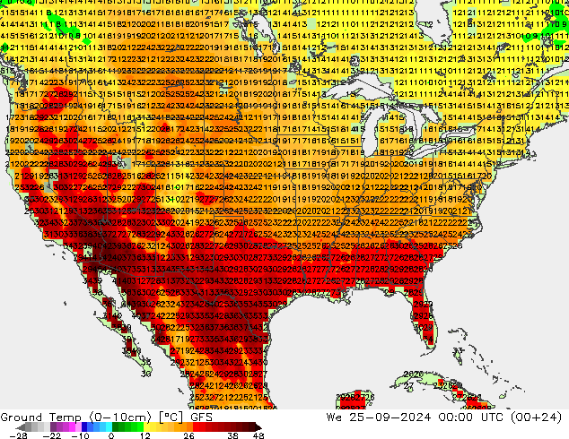 Ground Temp (0-10cm) GFS We 25.09.2024 00 UTC