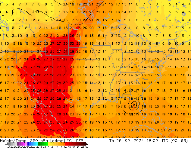 Height/Temp. 850 hPa GFS gio 26.09.2024 18 UTC