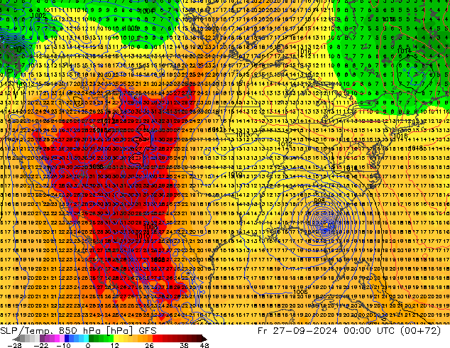 SLP/Temp. 850 hPa GFS Fr 27.09.2024 00 UTC