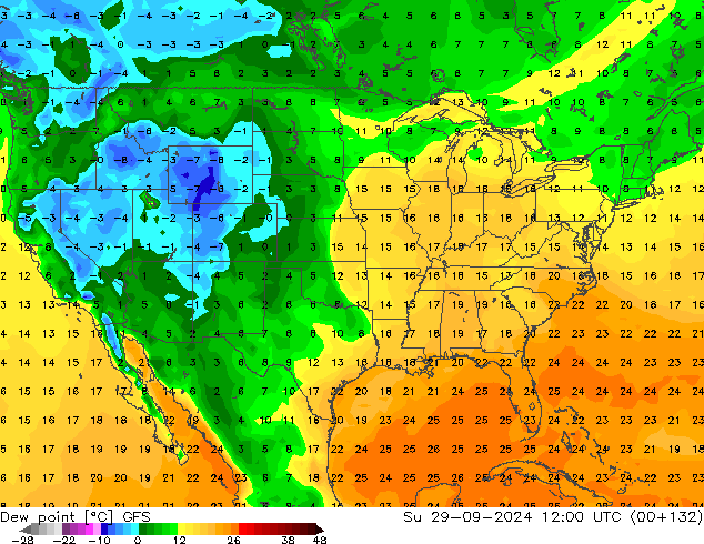 Ponto de orvalho GFS Dom 29.09.2024 12 UTC