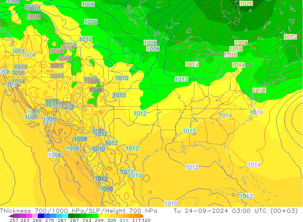 Thck 700-1000 гПа GFS вт 24.09.2024 03 UTC