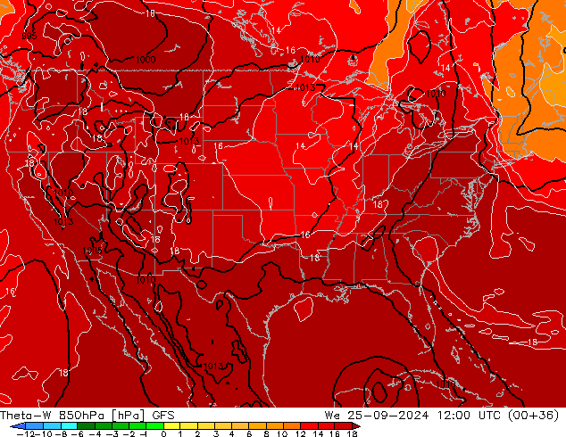 Theta-W 850hPa GFS mié 25.09.2024 12 UTC