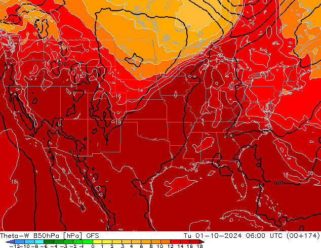 Theta-W 850hPa GFS Tu 01.10.2024 06 UTC