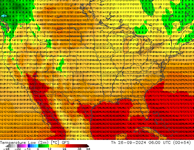 température 2m min GFS jeu 26.09.2024 06 UTC