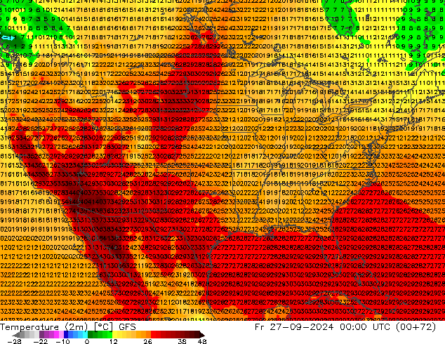 Temperature (2m) GFS Fr 27.09.2024 00 UTC