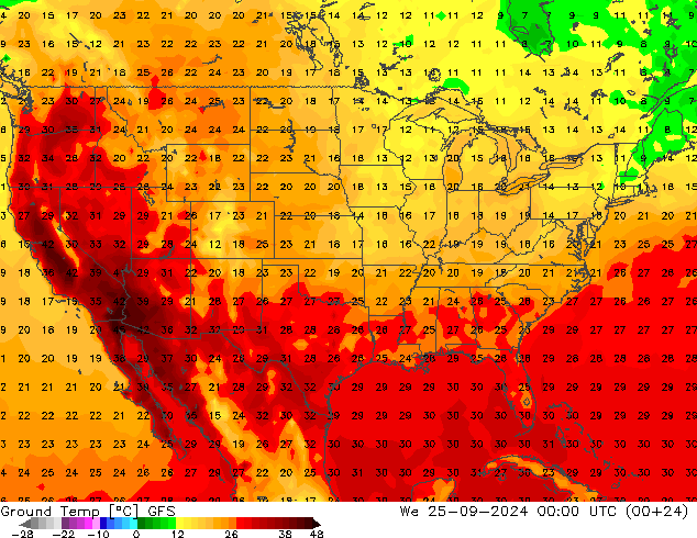 Temp. gruntu GFS śro. 25.09.2024 00 UTC