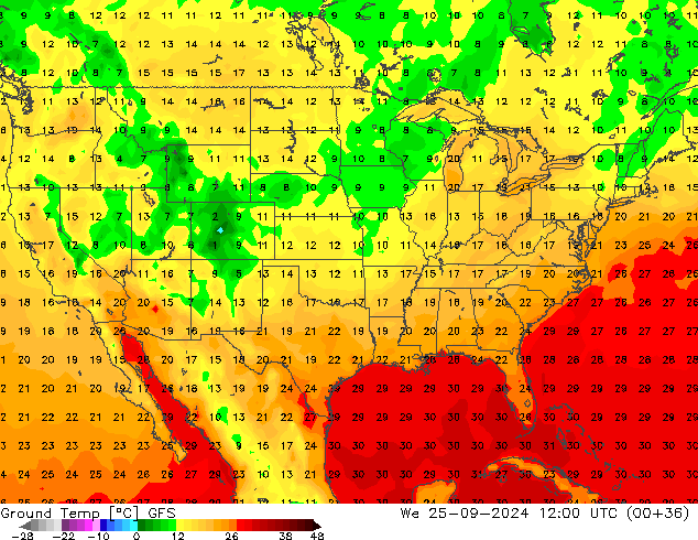 Temperatura del suelo GFS mié 25.09.2024 12 UTC