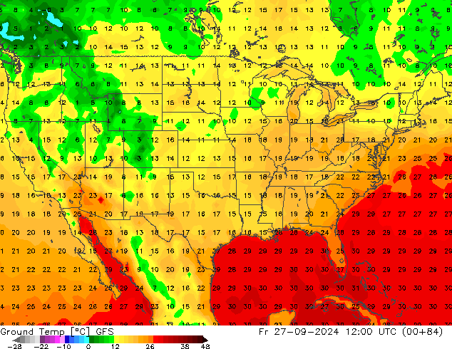 Temp. al suolo GFS ven 27.09.2024 12 UTC