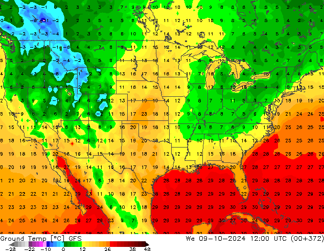 Temp. al suolo GFS mer 09.10.2024 12 UTC