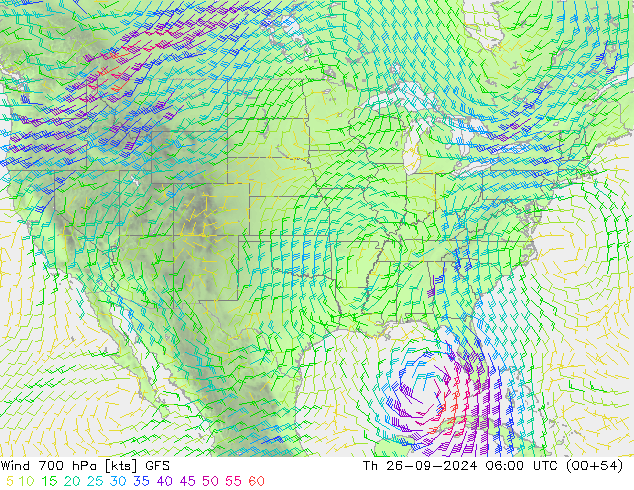 Wind 700 hPa GFS do 26.09.2024 06 UTC