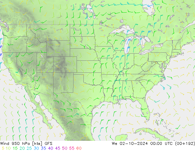 Wind 950 hPa GFS We 02.10.2024 00 UTC