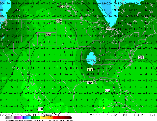 Z500/Yağmur (+YB)/Z850 GFS Çar 25.09.2024 18 UTC