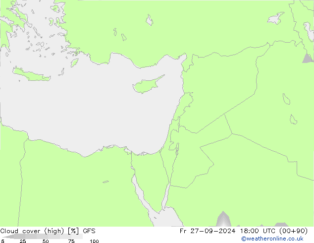 Cloud cover (high) GFS Fr 27.09.2024 18 UTC