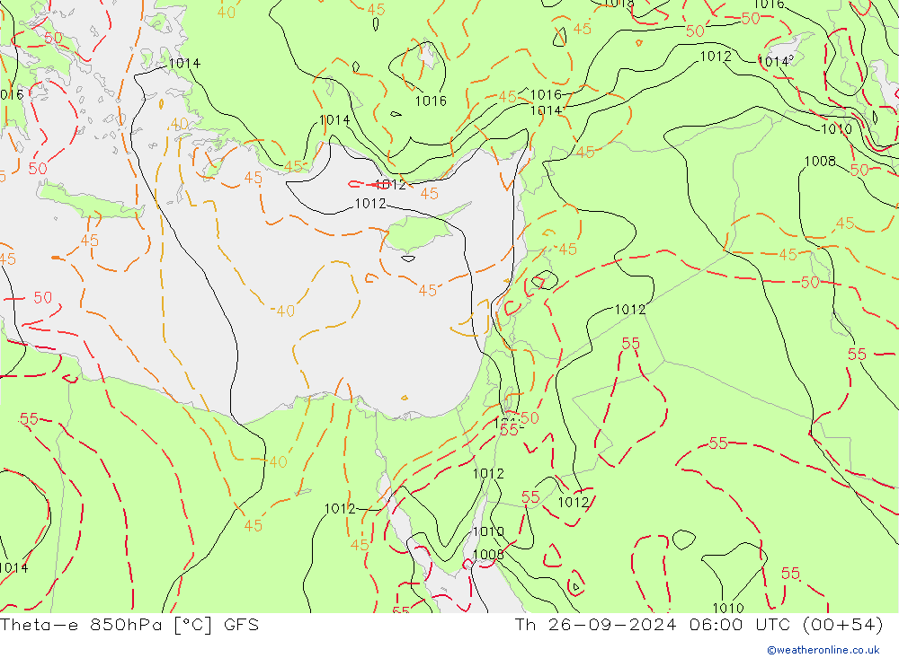 Theta-e 850hPa GFS Th 26.09.2024 06 UTC