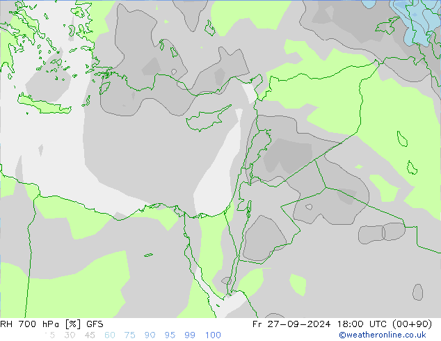 Humedad rel. 700hPa GFS vie 27.09.2024 18 UTC