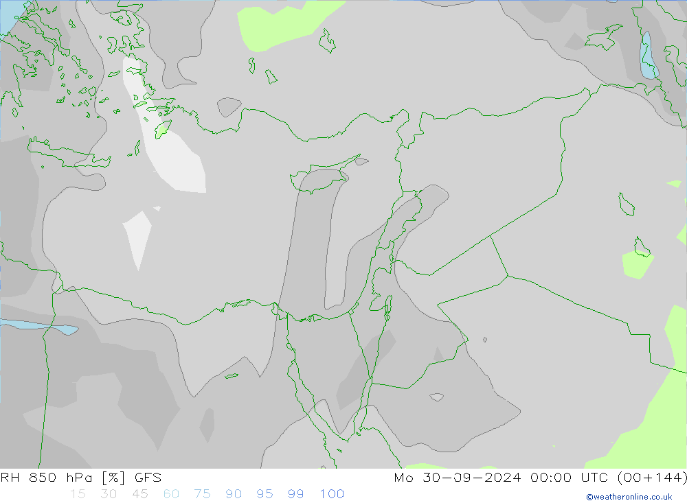 RH 850 гПа GFS пн 30.09.2024 00 UTC