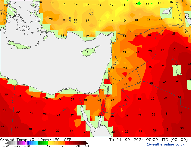 Ground Temp (0-10cm) GFS Út 24.09.2024 00 UTC