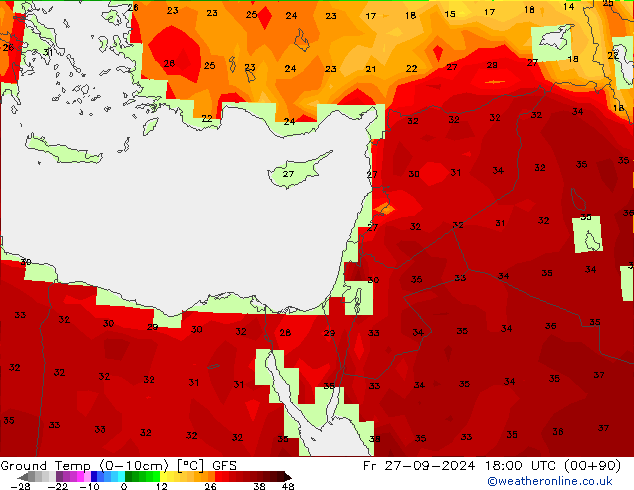 Ground Temp (0-10cm) GFS Fr 27.09.2024 18 UTC