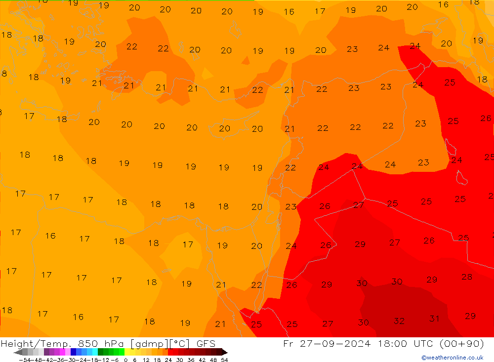 Height/Temp. 850 hPa GFS Fr 27.09.2024 18 UTC