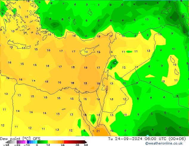 Taupunkt GFS Di 24.09.2024 06 UTC