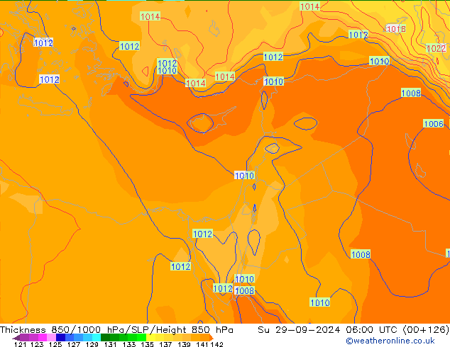 Thck 850-1000 hPa GFS  29.09.2024 06 UTC