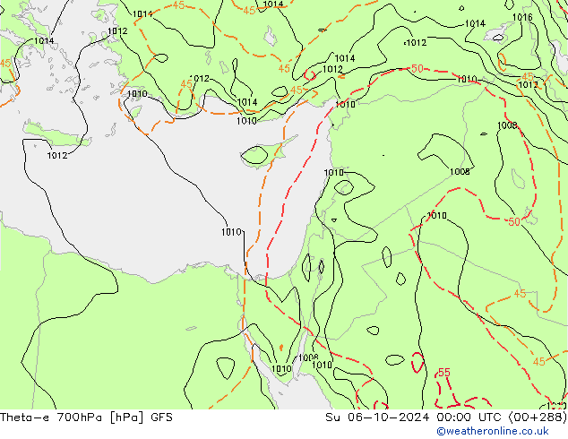 Theta-e 700hPa GFS Dom 06.10.2024 00 UTC