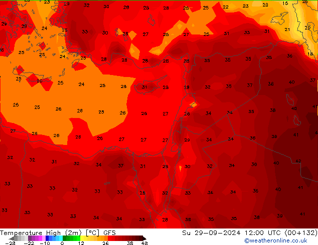 Temp. massima (2m) GFS dom 29.09.2024 12 UTC