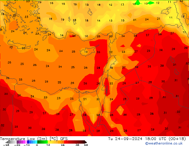 température 2m min GFS mar 24.09.2024 18 UTC