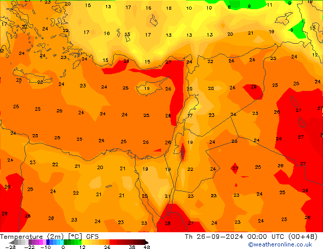 Temperature (2m) GFS Čt 26.09.2024 00 UTC