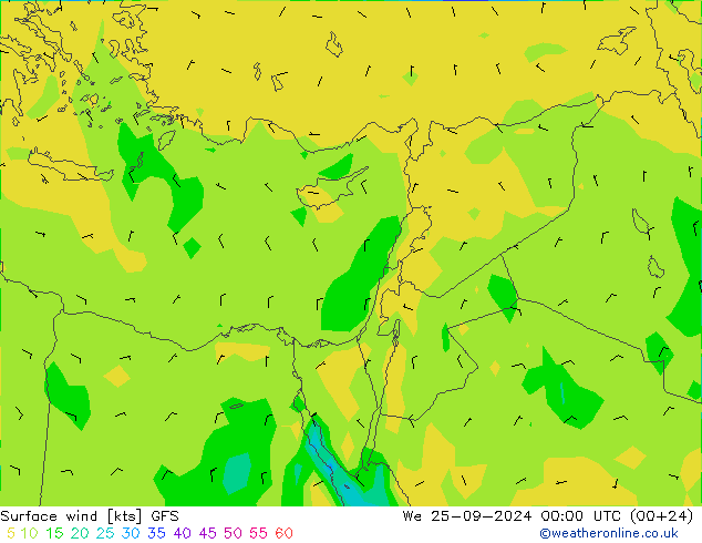 Surface wind GFS We 25.09.2024 00 UTC