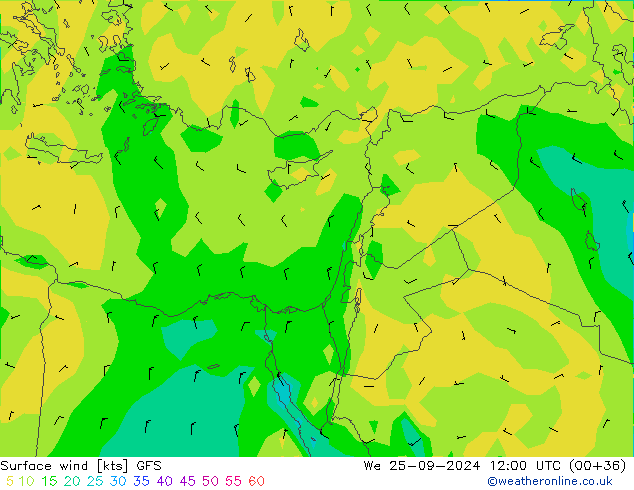 Surface wind GFS We 25.09.2024 12 UTC