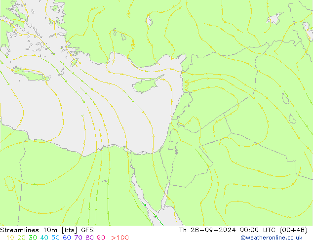 Linea di flusso 10m GFS gio 26.09.2024 00 UTC