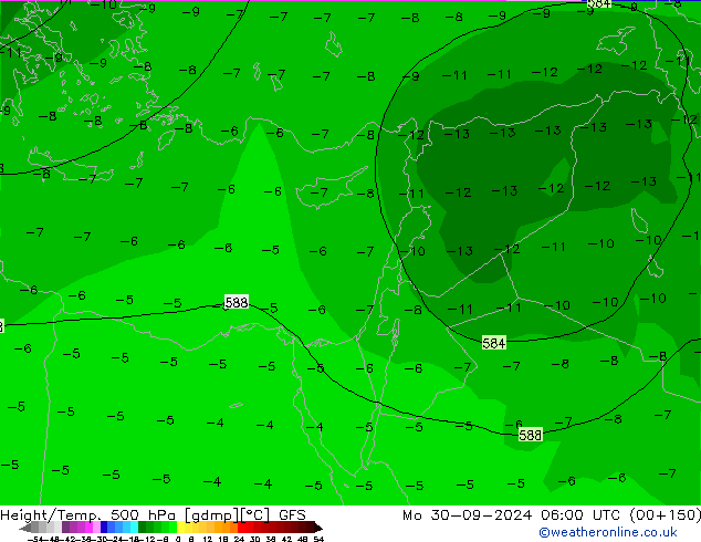 Height/Temp. 500 hPa GFS lun 30.09.2024 06 UTC