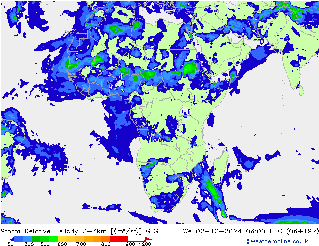 Storm Relative Helicity GFS ср 02.10.2024 06 UTC