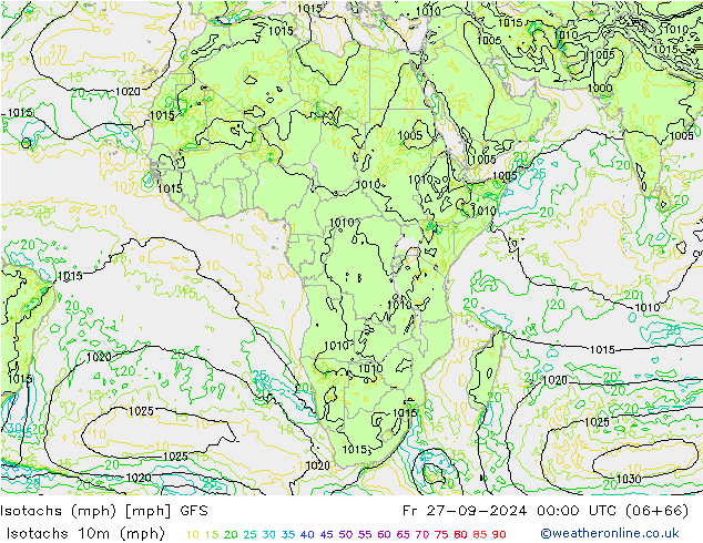 Isotachs (mph) GFS Fr 27.09.2024 00 UTC